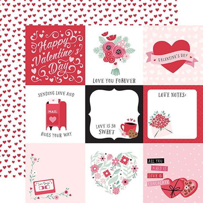 Echo Park - Valentine's Day 4x4 Journaling Cards 12x12 DS Patterned Paper (1 Sheet)