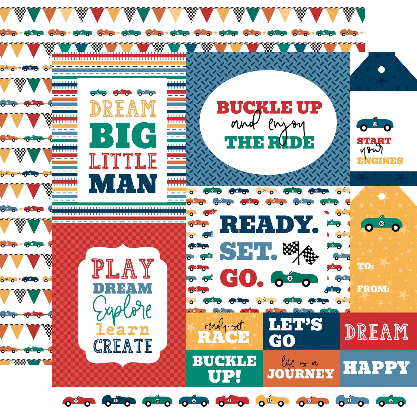 Echo Park Vroom! - Multi Journaling Cards DS Paper (1 Sheet)