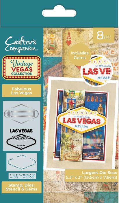 Crafter's Companion Stamp, Die, Stencil & Gems Bundle-Fabulous Las Vegas, Vintage Vegas