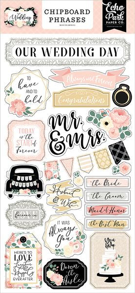 Echo Park Paper Company Wedding Chipboard Phrases