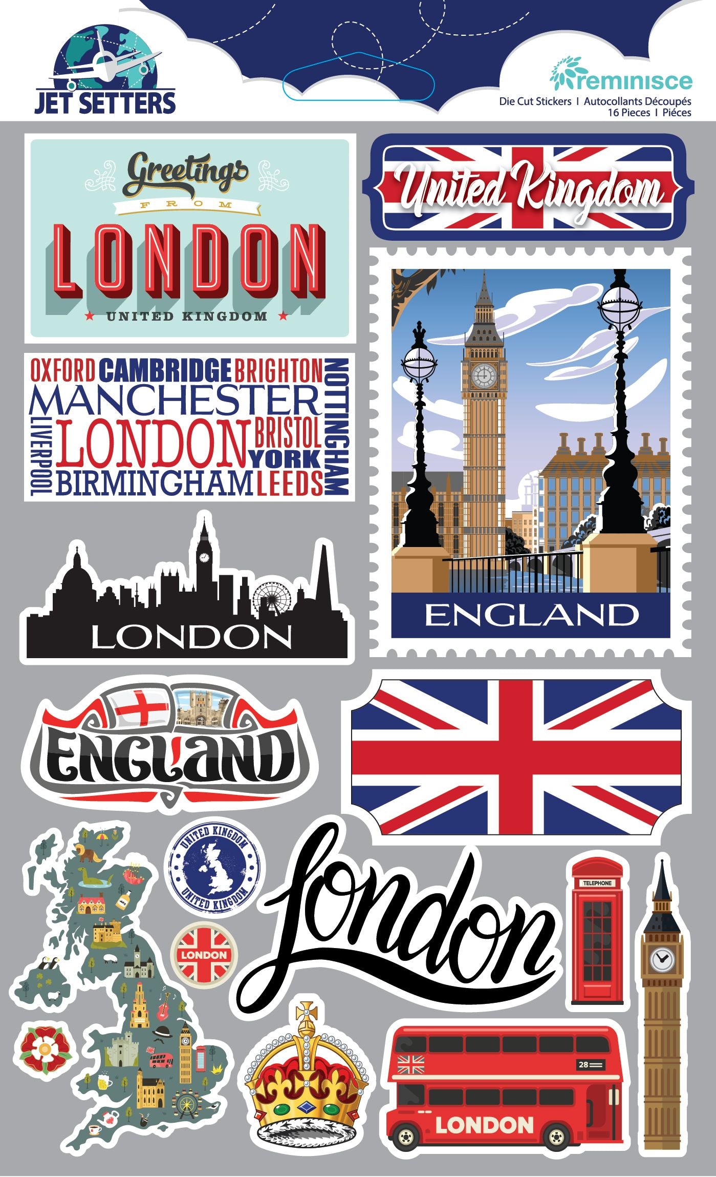 Reminisce United Kingdom 3D Jetsetters Stickers
