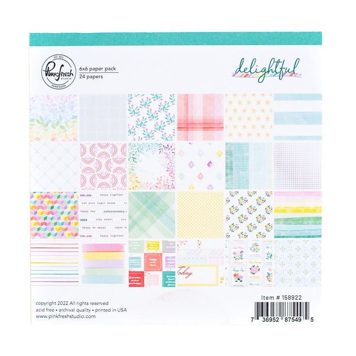 PinkFresh Studio Double-Sided Paper Pack 6"X6" 24/Pkg-Delightful