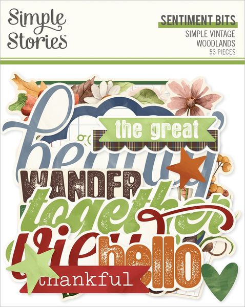 Simple Vintage Woodlands Sentiment Bits & Pieces, 53/Pkg