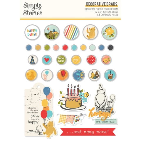 Simple Stories Say Cheese Classic Pooh Birthday Decorative Brads