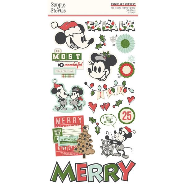 Simple Stories Say Cheese Classic Mouse Christmas 6"X12" Chipboard Stickers