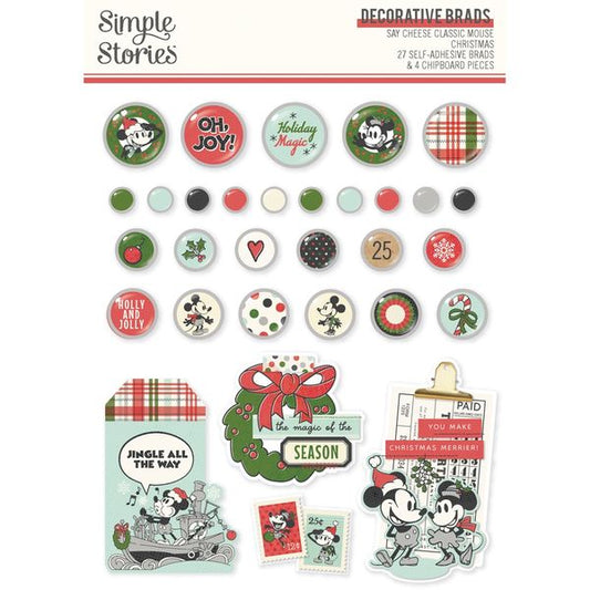 Simple Stories Say Cheese Classic Mouse Christmas Decorative Brads