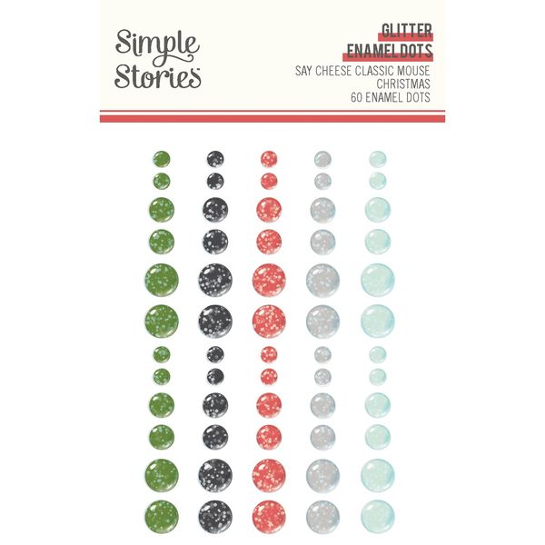 Simple Stories Say Cheese Classic Mouse Christmas Glitter Enamel Dots, 60 dots/pkg