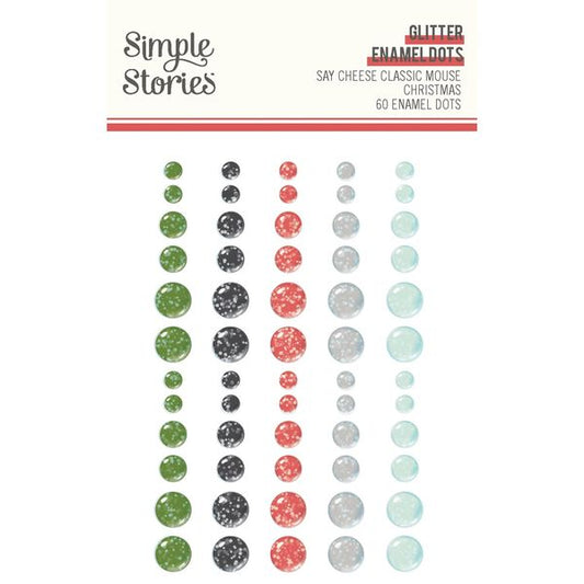 Simple Stories Say Cheese Classic Mouse Christmas Glitter Enamel Dots, 60 dots/pkg