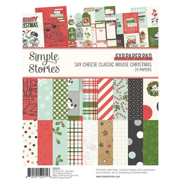 Simple Stories Say Cheese Classic Mouse Christmas 6"X8" Double-Sided Paper Pad, 24 sheets/pkg.