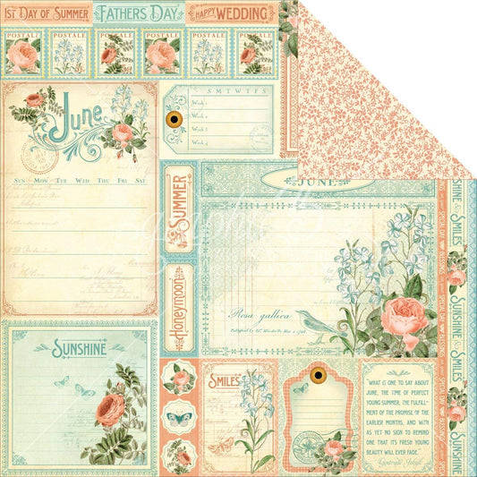 Graphic 45 Time to Flourish: June Cut Apart 12x12 DS Paper (1 Sheet)