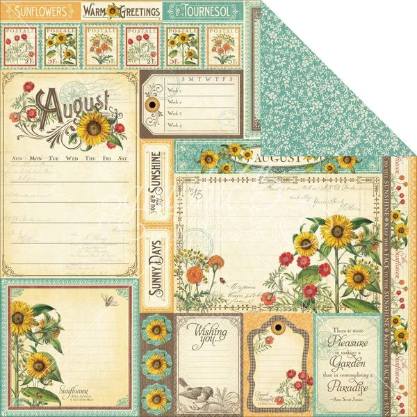 Graphic 45 Time to Flourish: August Cut Apart 12x12 DS Paper (1 Sheet)