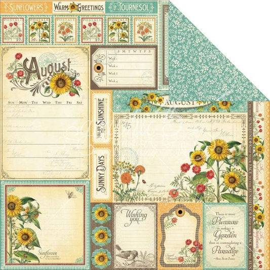 Graphic 45 Time to Flourish: August Cut Apart 12x12 DS Paper (1 Sheet)
