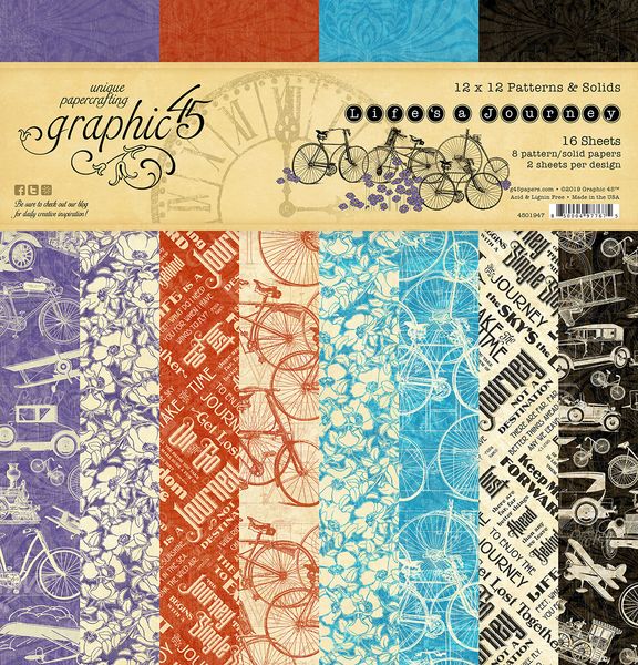 Graphic 45 Life's a Journey 12x12 Patterns & Solids Collection Pack