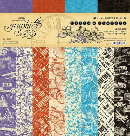 Graphic 45 Life's a Journey 12x12 Patterns & Solids Collection Pack