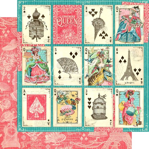 Graphic 45 Ephemera Queen: A Winning Hand 12x12 DS Paper (1 Sheet)