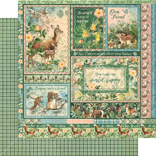 Graphic 45 Woodland Friends: Be Carefree 12x12 DS Paper (1 Sheet)
