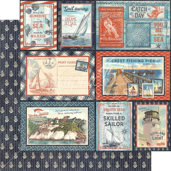 Graphic 45 Catch of the Day: Smooth Sailing 12x12 DS Paper (1 Sheet)