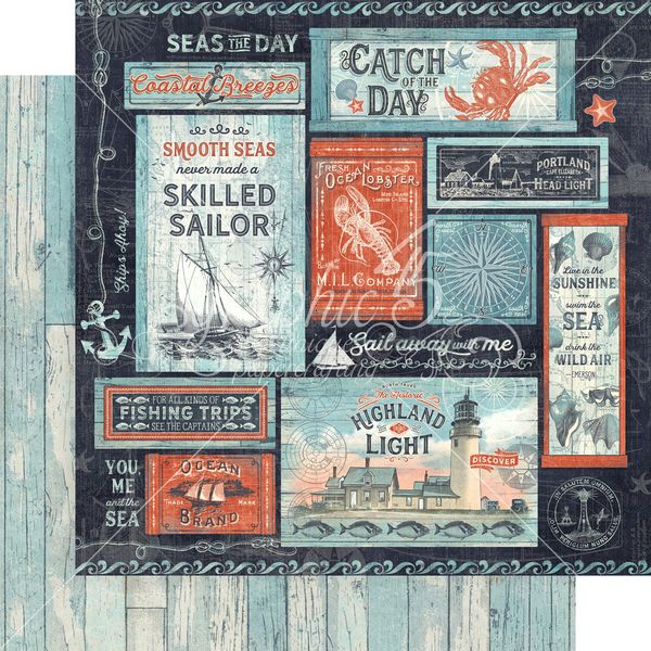 Graphic 45 Catch of the Day: Seas the Suns 12x12 DS Paper (1 Sheet)
