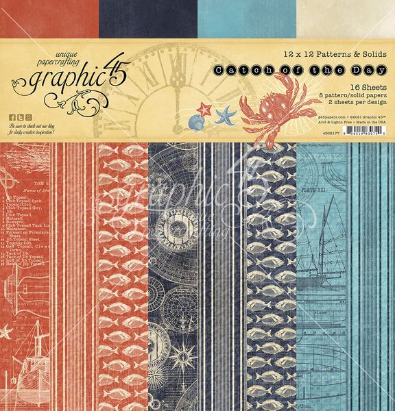 Graphic 45 Catch of the Day 12x12 Patterns & Solids Collection Pack