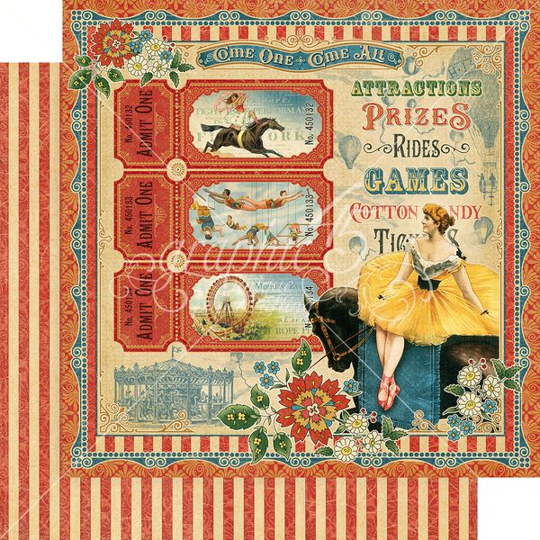 Graphic 45 Come One, Come All: Come One, Come All 12x12 DS Paper (1 Sheet)