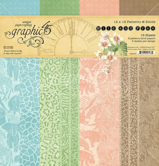 Graphic 45 Wild and Free 12x12 Patterns & Solids Collection Pack