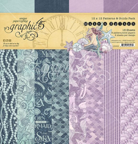 Graphic 45 Make A Splash 12x12 Patterns & Solids Collection Pack