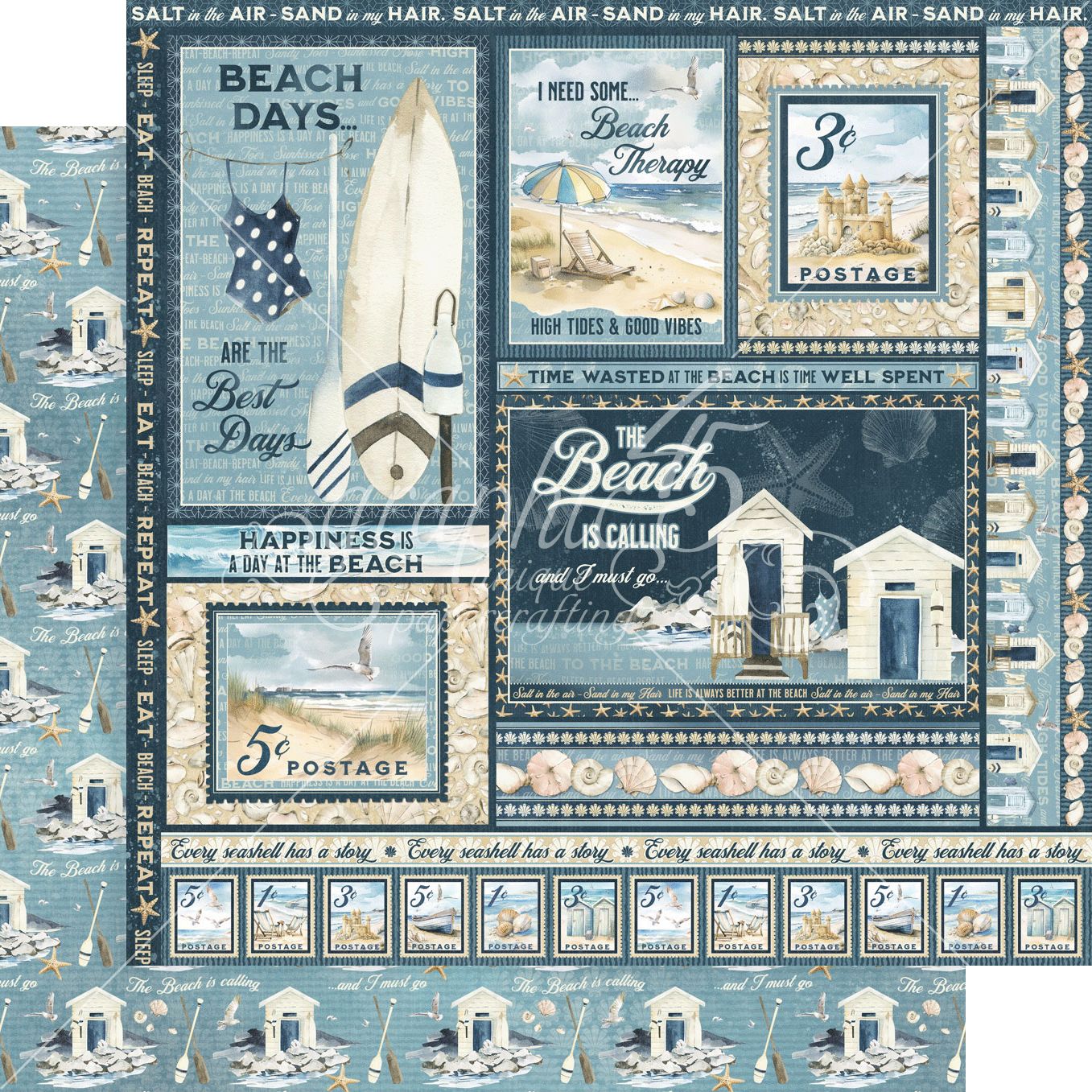 Graphic 45 The Beach is Calling:  Enjoy the Waves 12x12 DS Paper (1 Sheet)