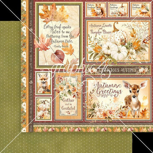 Graphic 45 Autumn Greetings: Autumn Greetings 12x12 DS Paper (1 Sheet)