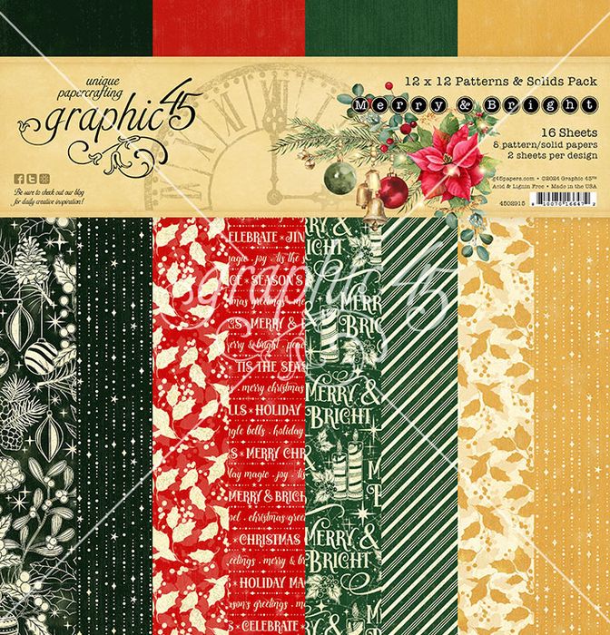 Graphic 45 Merry & Bright 12x12 Patterns & Solids Collection Pack