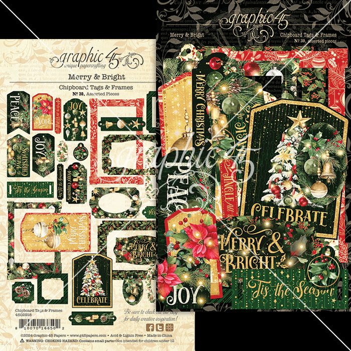 Graphic 45 Merry & Bright Chipboard Tags & Frames