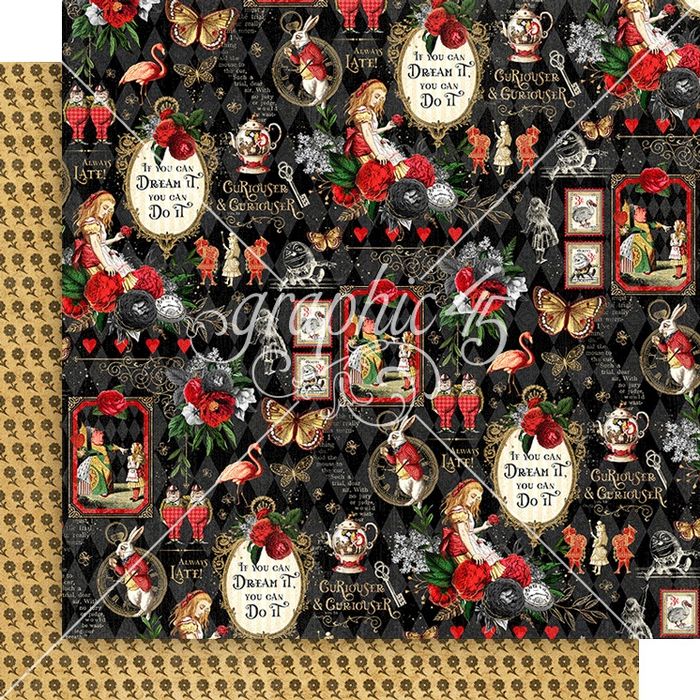 Graphic 45 Curiouser & Curiouser Double-Sided Cardstock 12"X12"-Beautiful Nonsense