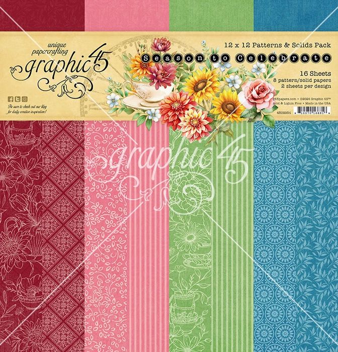 Graphic 45 Season To Celebrate 12"X12" Patterns & Solids Collection Pack