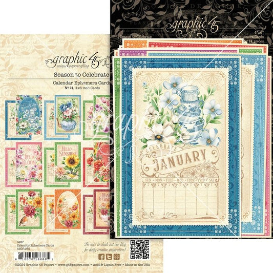 Graphic 45 Season To Celebrate Calendar Ephemera Card Set