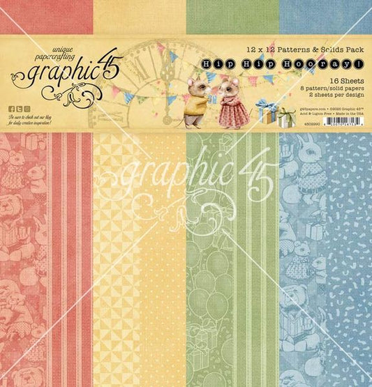Graphic 45 Hip Hip Hooray 12"X12" Patterns & Solids Pack