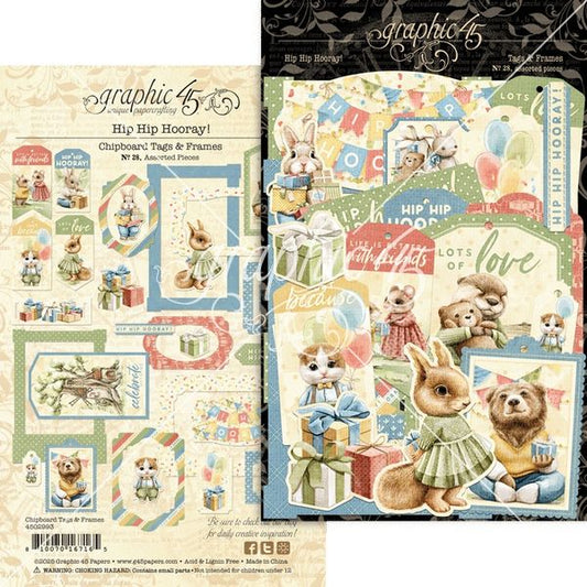 Graphic 45 Hip Hip Hooray Tags & Frames Die-Cut Assortment