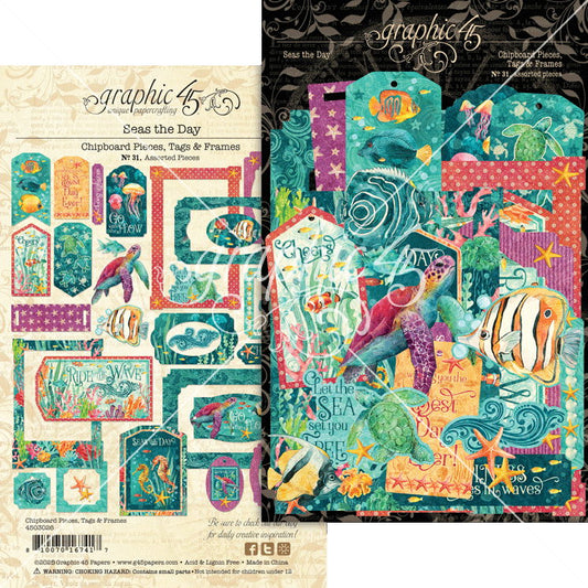 Graphic 45 Seas the Day Chipboard Pieces, Tags & Frames