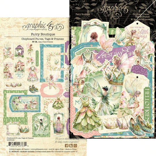 Graphic 45 Fairy Boutique Chipboard Pieces, Tags & Frames