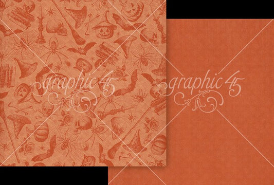Graphic 45 Ghostly Greetings: Pumpkin Orange Pattern & Solid Sheet 12x12 DS Paper (1 Sheet)