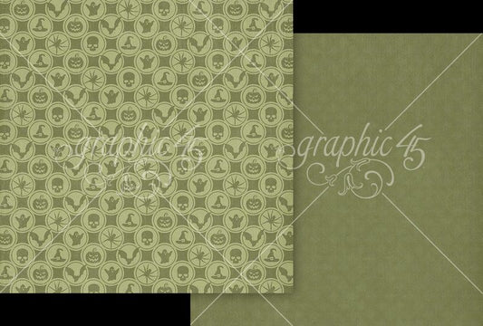 Graphic 45 Ghostly Greetings: Poison Green Pattern & Solid Sheet 12x12 DS Paper (1 Sheet)