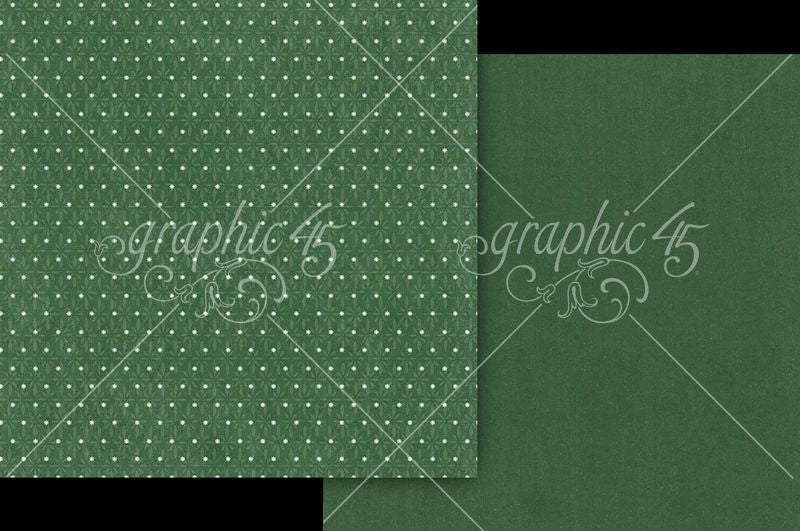 Graphic 45 Deck the Halls: Holly Green Pattern & Solid Sheet 12x12 DS Paper (1 Sheet)
