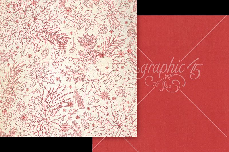 Graphic 45 Deck the Halls: Poinsettia Red Pattern & Solid Sheet 12x12 DS Paper (1 Sheet)