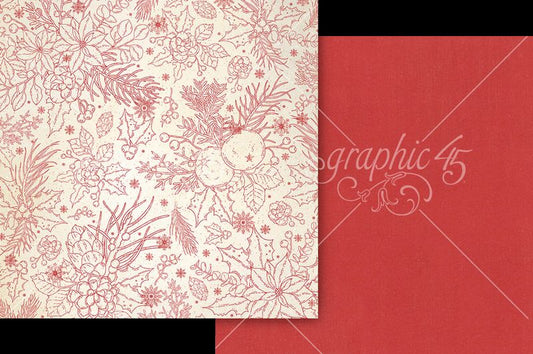 Graphic 45 Deck the Halls: Poinsettia Red Pattern & Solid Sheet 12x12 DS Paper (1 Sheet)