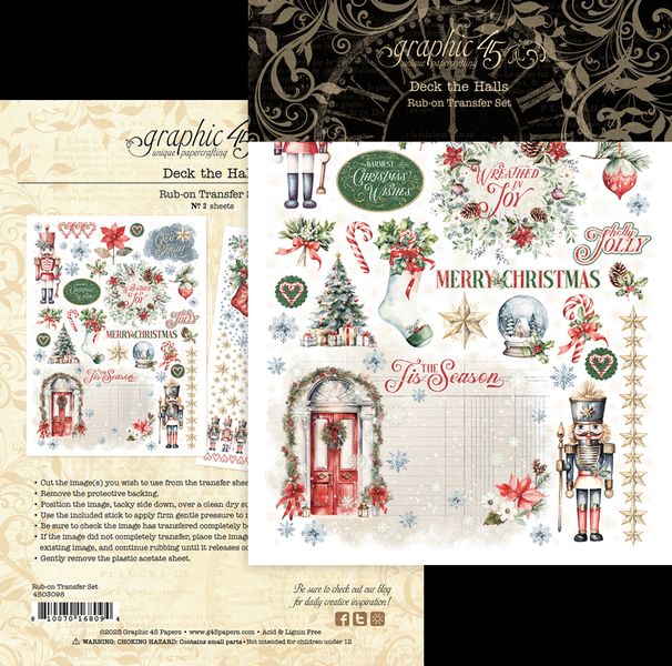 Graphic 45 Deck the Halls Rub-On Transfers