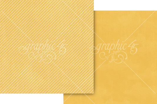 Graphic 45 Brick Road Yellow Pattern & Solid Sheet 12x12 DS Paper (1 Sheet)