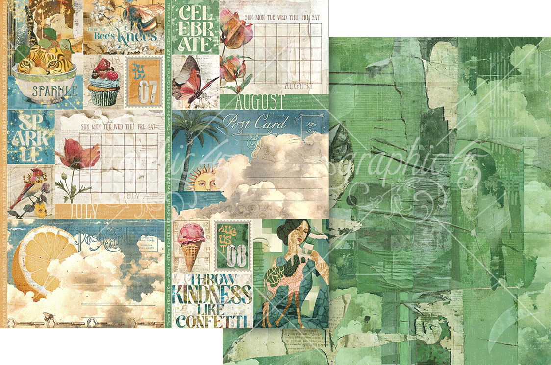 Graphic 45 Journaling Through Time: July & August 12x12 DS Paper (1 Sheet)