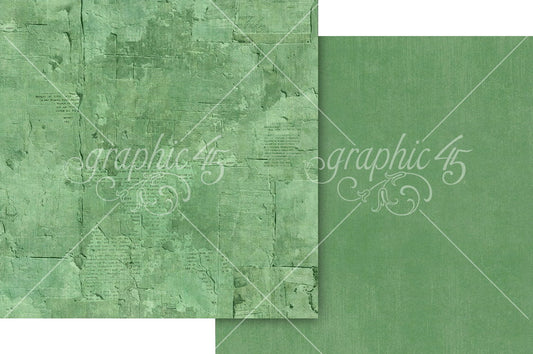 Graphic 45 Journaling Through Time: Leaf Green Patterns & Solids 12x12 DS Paper (1 Sheet)