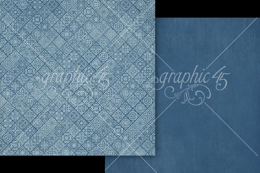 Graphic 45 Scenic Route: Ultramarine Blue Patterns and Solids 12x12 Paper (1 sheet)