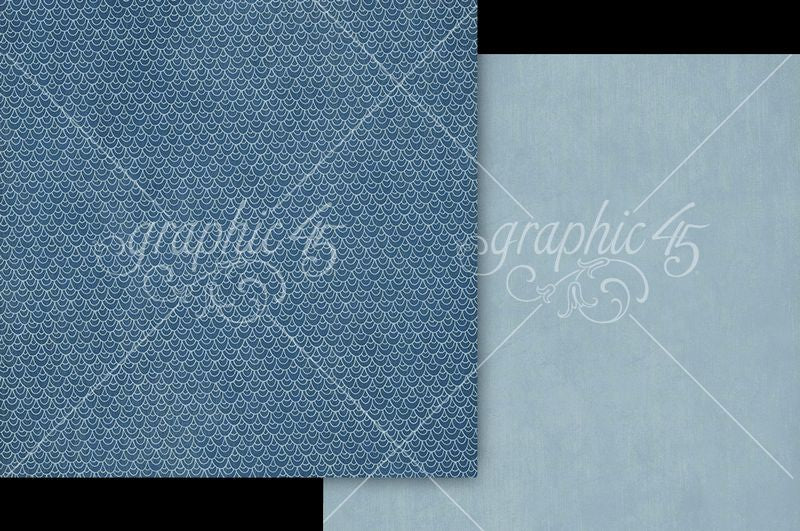 Graphic 45 Scenic Route: Azure Blue Patterns and Solids 12x12 Paper (1 sheet)
