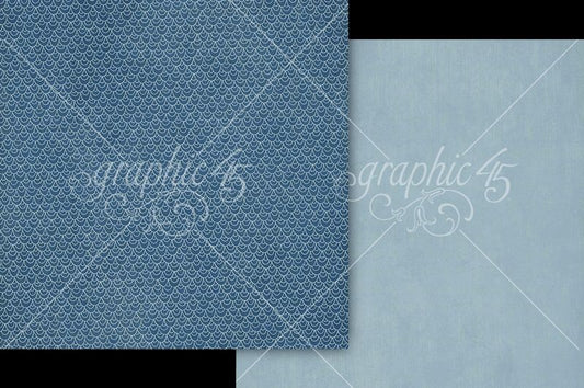 Graphic 45 Scenic Route: Azure Blue Patterns and Solids 12x12 Paper (1 sheet)