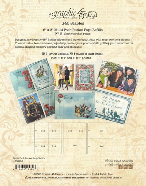 Graphic 45 6x8 Multi Pack Binder Album Pocket Page Refills